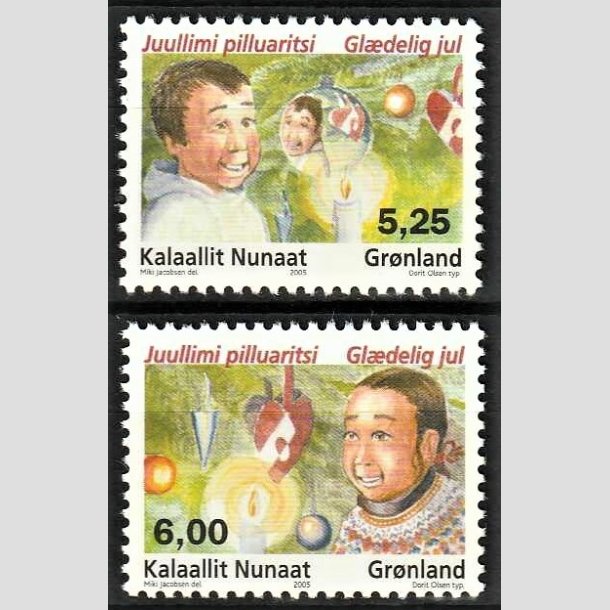 FRIMRKER GRNLAND | 2005 - AFA 458-59 - Julefrimrker - 5,25 + 6,00 kr. flerfarvet - Postfrisk