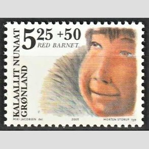 FRIM�RKER GR�NLAND | 2005 - AFA 440 - Red barnet i Gr�nland. - 5,25 + 0,50 kr. flerfarvet - Postfrisk