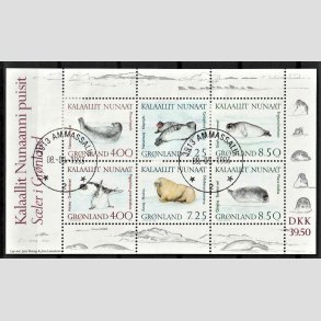 FRIM�RKER GR�NLAND | 1991 - AFA 217 - Gr�nlandske s�ler. - Miniark flerfarvet - Lux Stemplet