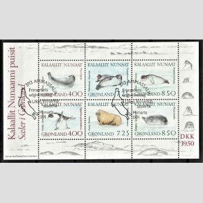 FRIM�RKER GR�NLAND | 1991 - AFA 217 - Gr�nlandske s�ler. - Miniark flerfarvet - Stemplet