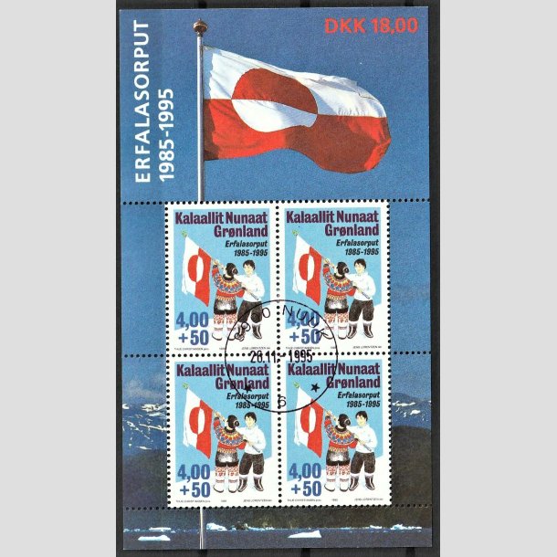 FRIMRKER GRNLAND | 1995 - AFA 275a - Det grnlandske flag 10 r. - Miniark flerfarvet - Pnt Stemplet