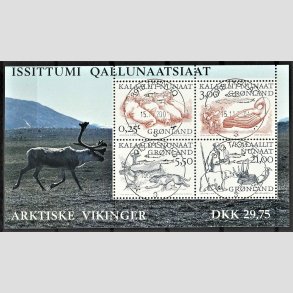 FRIMRKER GRNLAND | 2000 - AFA 356 - Arktiske vikinger II. - Miniark 29,75 kr. flerfarvet - Lux stemplet
