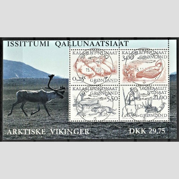 FRIMRKER GRNLAND | 2000 - AFA 356 - Arktiske vikinger II. - Miniark 29,75 kr. flerfarvet - Lux stemplet