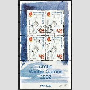FRIM�RKER GR�NLAND | 2001 - AFA 373 - Artic Winter Games 2002 - Miniark flerfarvet - P�nt stemplet