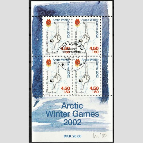 FRIMRKER GRNLAND | 2001 - AFA 373 - Artic Winter Games 2002 - Miniark flerfarvet - Pnt stemplet