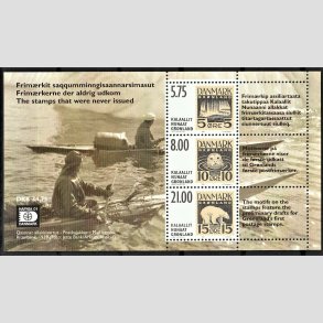 FRIM�RKER GR�NLAND | 2001 - AFA 382 - Frim�rkerne der aldrig udkom. - Miniark 34,75 kr. flerfarvet - Postfrisk