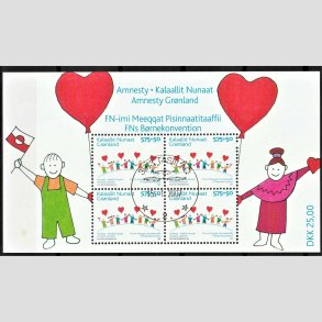 FRIM�RKER GR�NLAND | 2007 - AFA 483 - Amnesty B�rne konvention. - Miniark 25,00 kr. flerfarvet - Stemplet