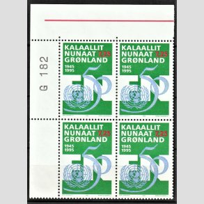 FRIM�RKER GR�NLAND | 1995 - AFA 261 - FN 50 �r. - 7,25 kr. flerfarvet i marginalblok G182 - Postfrisk