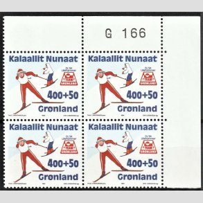 FRIM�RKER GR�NLAND | 1994 - AFA 245 - Gr�nlandsk eliteidr�t - 400 + 50 �re flerfarvet i 4-blok med marginal G166 - Postfrisk
