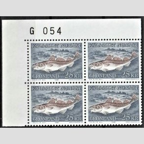 FRIM�RKER GR�NLAND | 1981 - AFA 129 - Torsk - 25,00 kr. flerfarvet i marginalblok G054 - Postfrisk