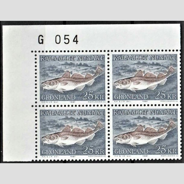 FRIMRKER GRNLAND | 1981 - AFA 129 - Torsk - 25,00 kr. flerfarvet i marginalblok G054 - Postfrisk