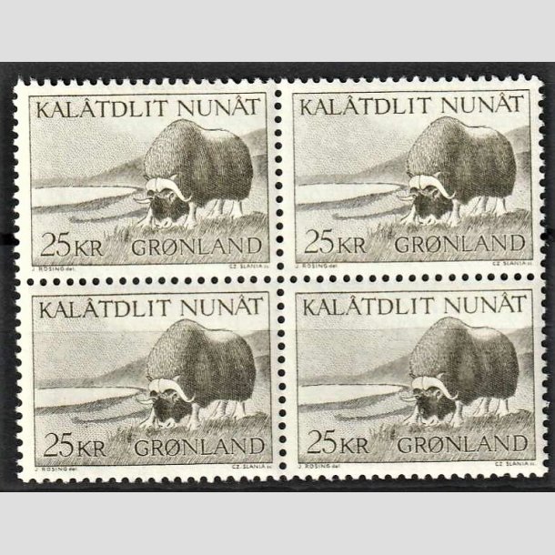 FRIMRKER GRNLAND | 1969 - AFA 74 - Muskusokse - 25 kr. grgrn i 4-blok - Postfrisk