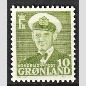 FRIMRKER GRNLAND | 1950 - AFA 30 - Kong Frederik IX - 10 re grn - Postfrisk