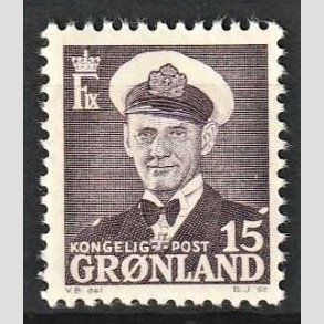 FRIMRKER GRNLAND | 1950 - AFA 31 - Kong Frederik IX - 15 re grviolet - Postfrisk