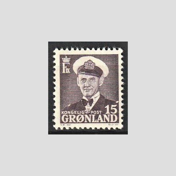 FRIMRKER GRNLAND | 1950 - AFA 31 - Kong Frederik IX - 15 re grviolet - Postfrisk