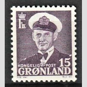 FRIMRKER GRNLAND | 1950 - AFA 31a - Kong Frederik IX - 15 re lilla - Postfrisk