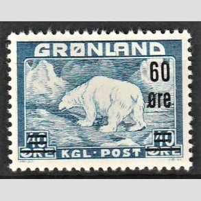 FRIMRKER GRNLAND | 1956 - AFA 37 - Provisorier - 60 re/ 40 re bl - Postfrisk