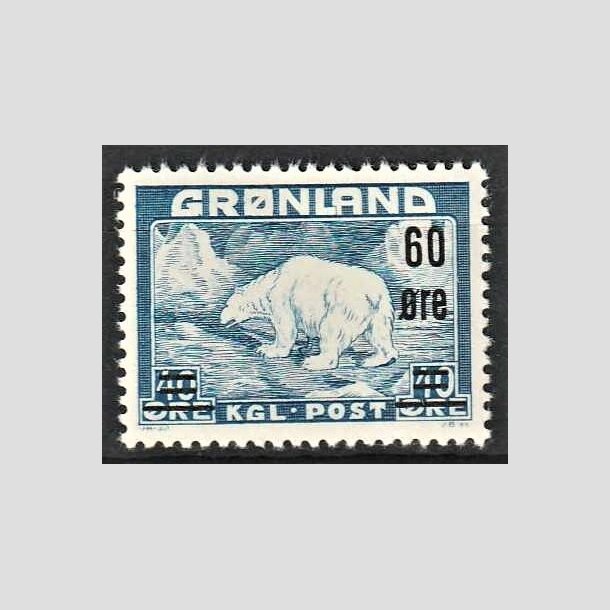 FRIMRKER GRNLAND | 1956 - AFA 37 - Provisorier - 60 re/ 40 re bl - Postfrisk
