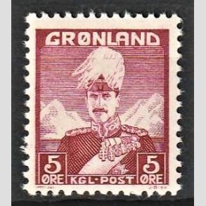 FRIMRKER GRNLAND | 1938 - AFA 2 - Christian X - 5 re vinrd type 1 - Postfrisk