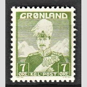 FRIMRKER GRNLAND | 1938 - AFA 3 - Christian X - 7 re gulgrn - Postfrisk