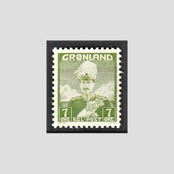 FRIMRKER GRNLAND | 1938 - AFA 3 - Christian X - 7 re gulgrn - Postfrisk