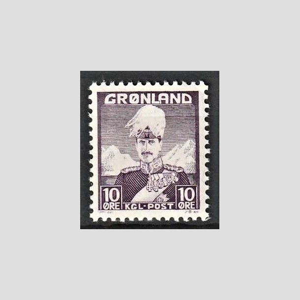 FRIMRKER GRNLAND | 1938 - AFA 4 - Christian X - 10 re violet - Postfrisk