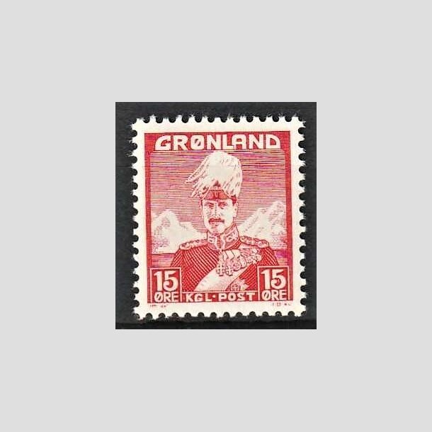 FRIMRKER GRNLAND | 1938 - AFA 5 - Christian X - 15 re rd - Postfrisk