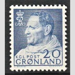 FRIMRKER GRNLAND | 1963 - AFA 52 - Kong Frederik IX - 20 re bl - Postfrisk