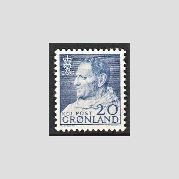 FRIMRKER GRNLAND | 1963 - AFA 52 - Kong Frederik IX - 20 re bl - Postfrisk
