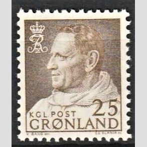 FRIMRKER GRNLAND | 1963 - AFA 53 - Kong Frederik IX - 25 re brun - Postfrisk