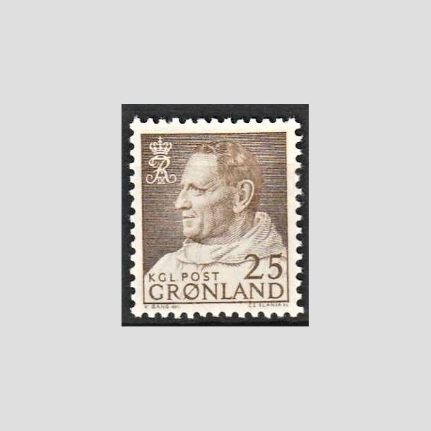 FRIMRKER GRNLAND | 1963 - AFA 53 - Kong Frederik IX - 25 re brun - Postfrisk