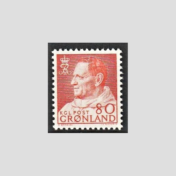 FRIMRKER GRNLAND | 1963 - AFA 57 - Kong Frederik IX - 80 re orangegul - Postfrisk