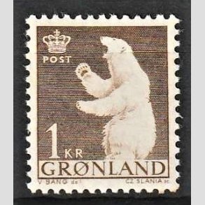 FRIMRKER GRNLAND | 1963 - AFA 58 - Polarbjrn - 1 kr. brun - Postfrisk