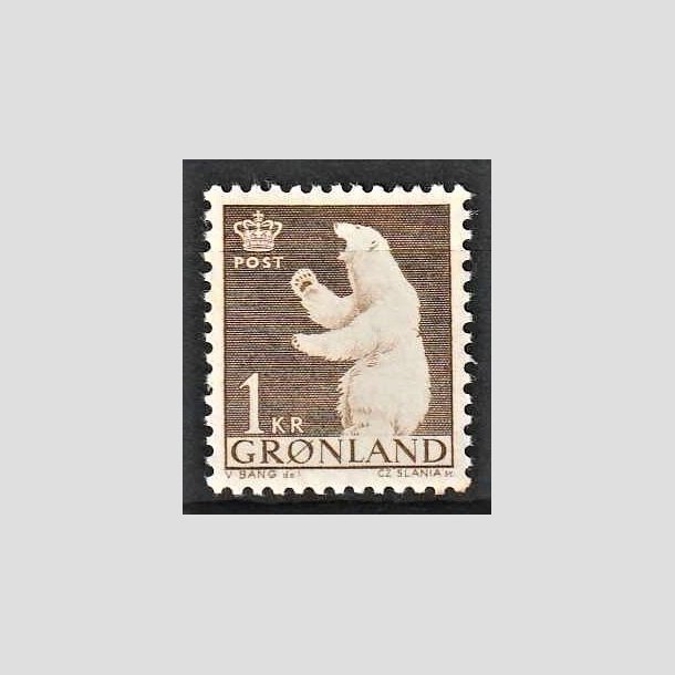 FRIMRKER GRNLAND | 1963 - AFA 58 - Polarbjrn - 1 kr. brun - Postfrisk