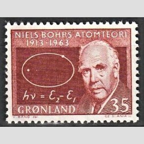FRIMRKER GRNLAND | 1963 - AFA 62 - Niels Bohr - 35 re rdbrun - Postfrisk