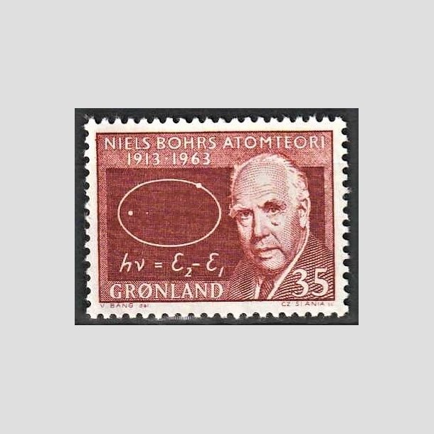 FRIMRKER GRNLAND | 1963 - AFA 62 - Niels Bohr - 35 re rdbrun - Postfrisk