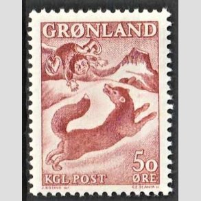 FRIMRKER GRNLAND | 1966 - AFA 66 - Drengen og Rven - 50 re brunrd - Postfrisk