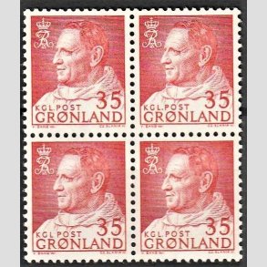 FRIMRKER GRNLAND | 1963 - AFA 54 - Kong Frederik IX - 35 re rd i 4-blok - Postfrisk
