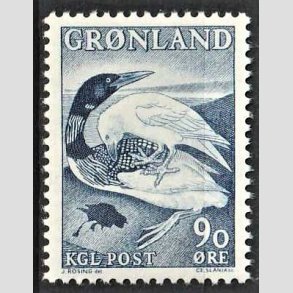 FRIMRKER GRNLAND | 1967 - AFA 68 - Islommen og Ravnen - 90 re bl - Postfrisk