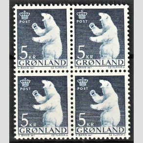 FRIMRKER GRNLAND | 1963 - AFA 60 - Polarbjrn - 5 kr. bl i 4-blok - Postfrisk