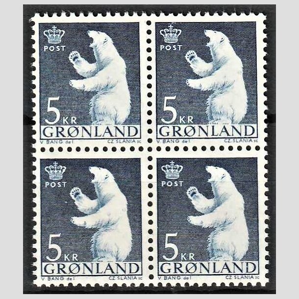 FRIMRKER GRNLAND | 1963 - AFA 60 - Polarbjrn - 5 kr. bl i 4-blok - Postfrisk