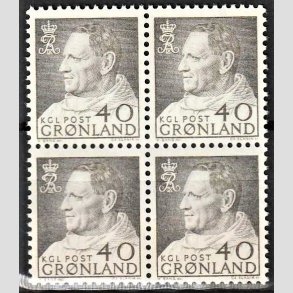FRIMRKER GRNLAND | 1963 - AFA 55 - Kong Frederik IX - 40 re gr i 4-blok - Postfrisk