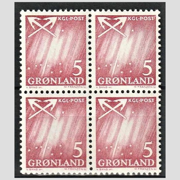 FRIMRKER GRNLAND | 1963 - AFA 48 - Nordlys - 5 re vinrd i 4-blok - Postfrisk