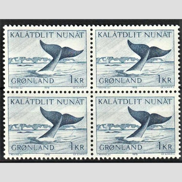 FRIMRKER GRNLAND | 1970 - AFA 75 - Grnlandshval - 1 kr. bl i 4-blok - Postfrisk