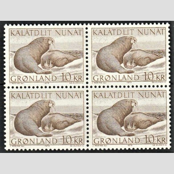 FRIMRKER GRNLAND | 1973 - AFA 83 - Hvalrosser - 10 kr. brun i 4-blok - Postfrisk