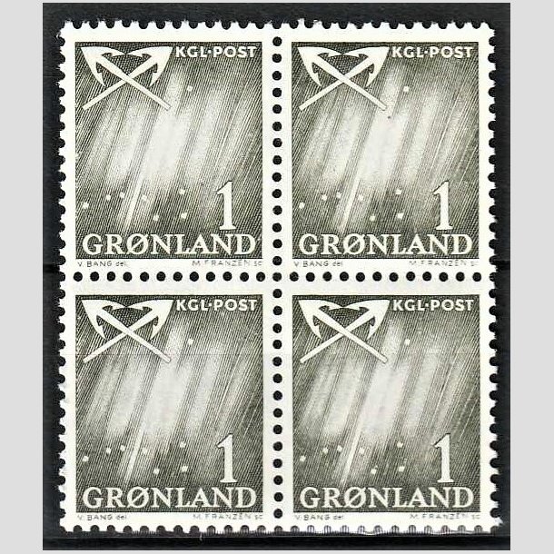 FRIMRKER GRNLAND | 1963 - AFA 47 - Nordlys - 1 re grnsort i 4-blok - Postfrisk