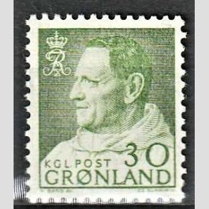 FRIMRKER GRNLAND | 1968 - AFA 71 - Kong Frederik IX - 30 re grn - Postfrisk