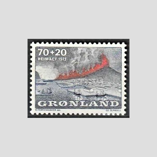 FRIMRKER GRNLAND | 1973 - AFA 86 - Heimaey, Vulkanudbrud - 70 + 20 re bl/gr/rd - Postfrisk