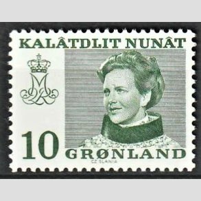 FRIM�RKER GR�NLAND | 1973 - AFA 84 - Dronning Margrethe - 10 �re gr�n - Postfrisk