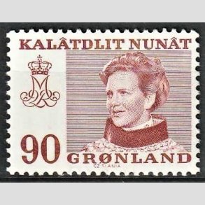FRIM�RKER GR�NLAND | 1974 - AFA 90 - Dronning Margrethe - 90 �re brunr�d - Postfrisk